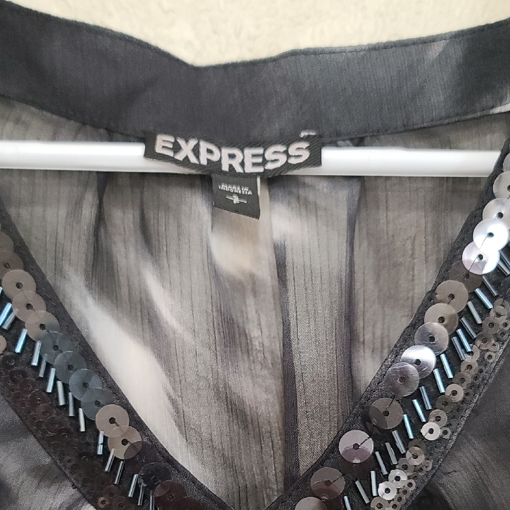 Express Black and White Asymmetrical Embellished Blouse - Picture 3 of 5